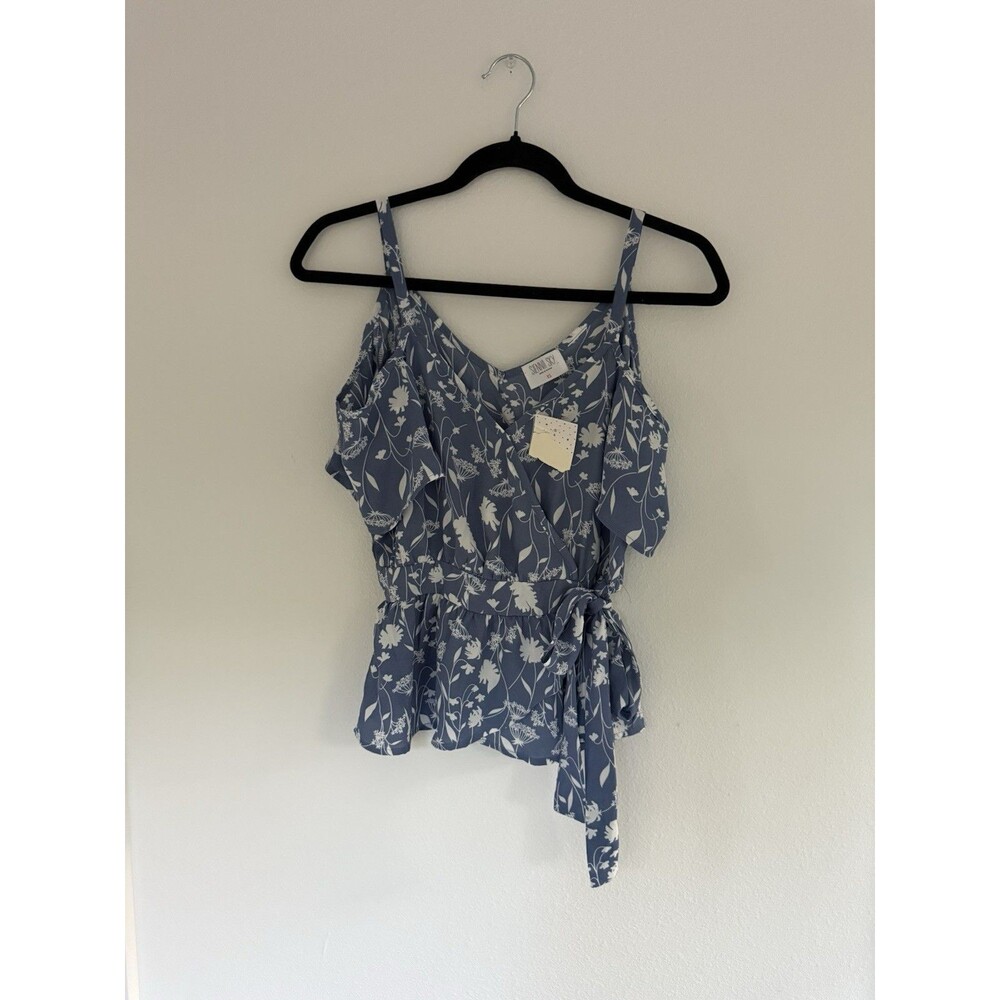 Sienna Sky Womens Blouse Size XS Blue Floral Off the Shoulder Button Up NWT